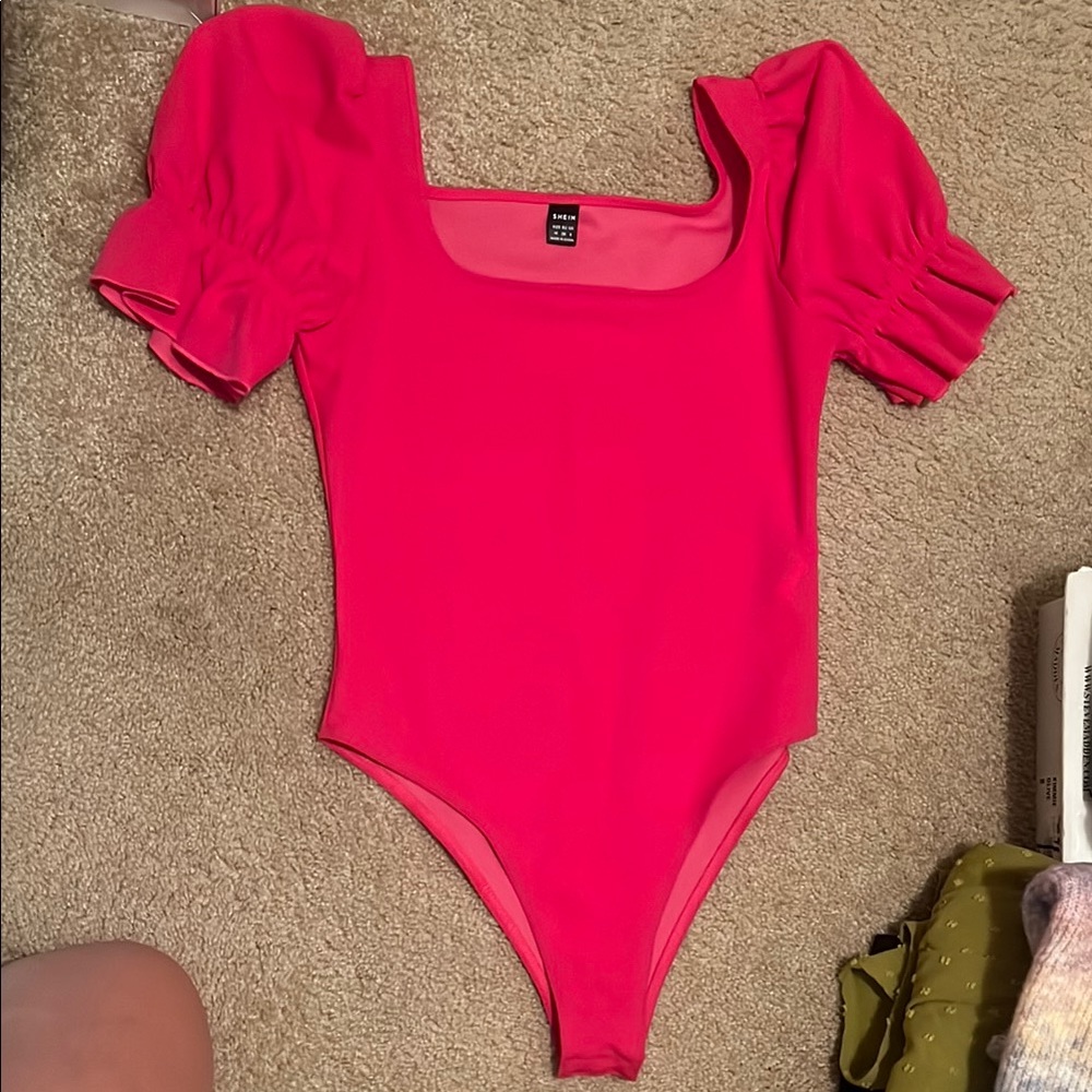 SHEIN Red Bodysuit with Puff Sleeves